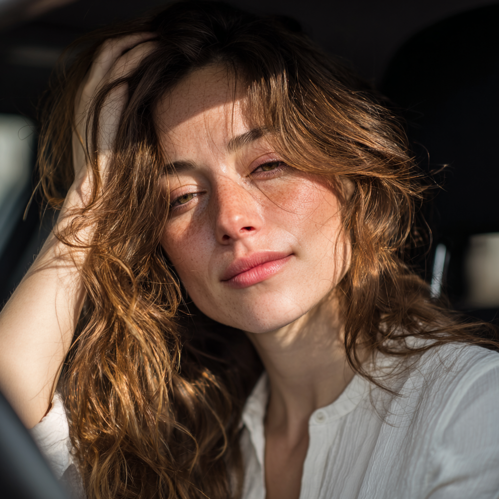 Una mujer emocionada sentada en un Automóvil | Fuente: Midjourney