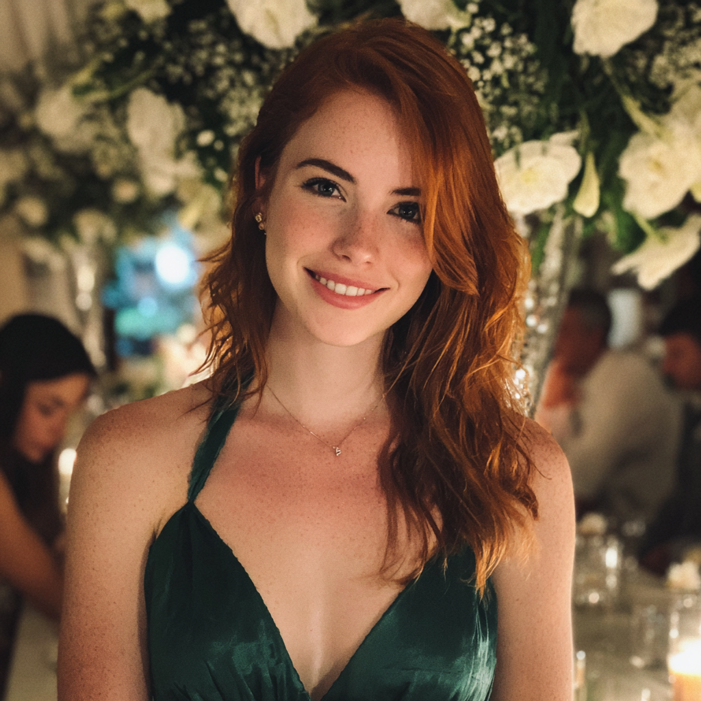 Una mujer sonriente con un vestido verde | Fuente: Midjourney