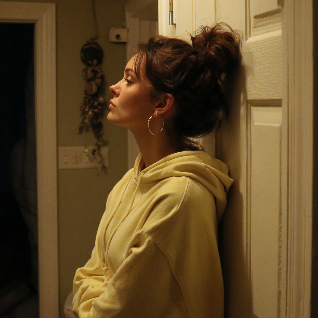 Una mujer de pie en una puerta con los brazos cruzados | Fuente: Midjourney