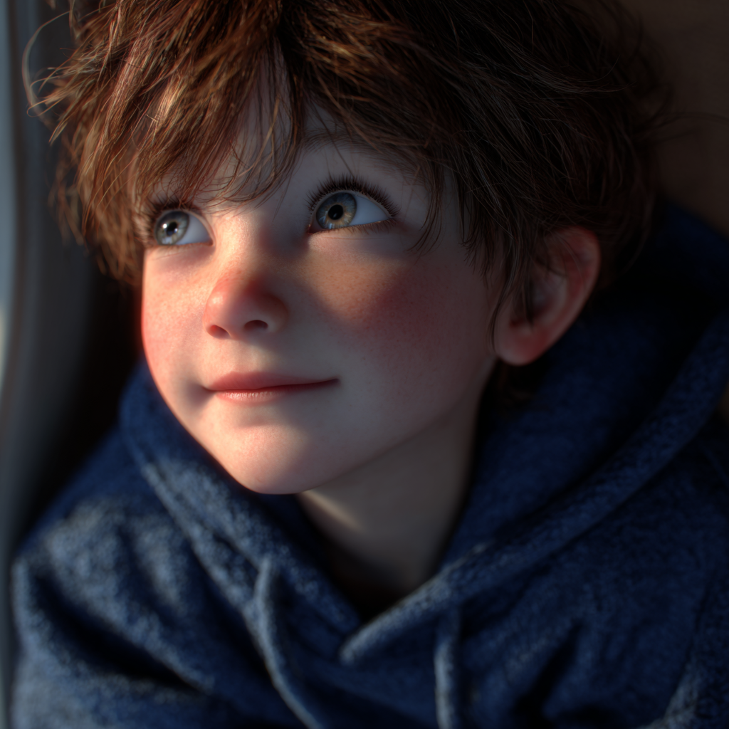 Un niño pequeño mirando hacia arriba con una sonrisa | Fuente: Midjourney