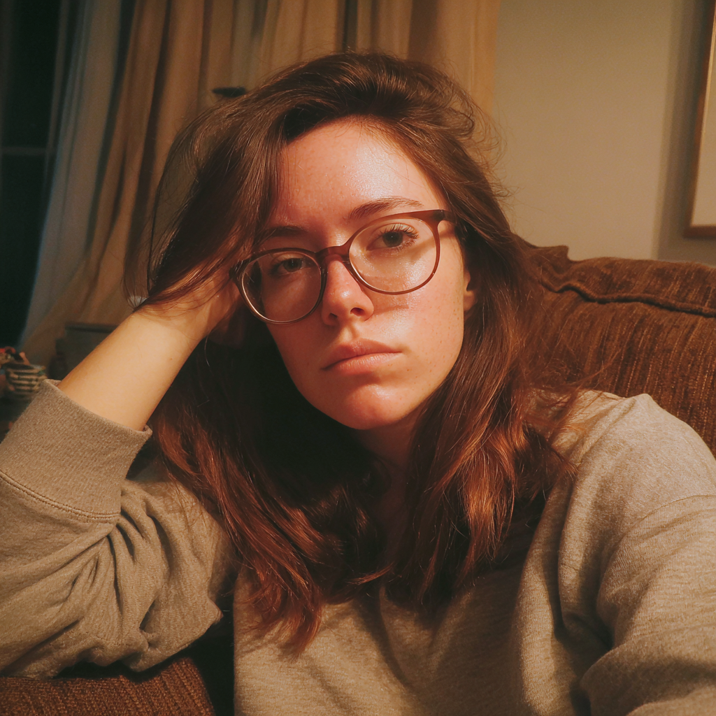 Una mujer exhausta sentada en un sofá | Fuente: Midjourney