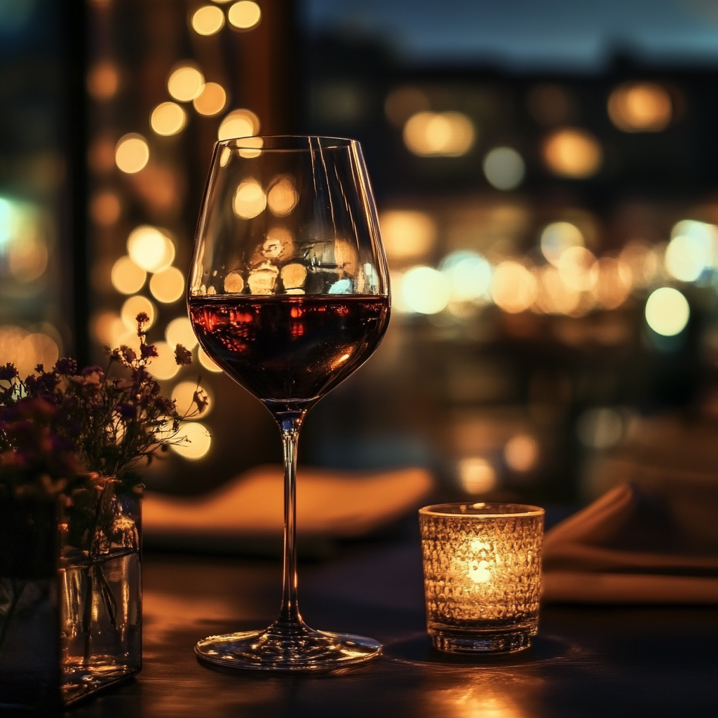 Una copa de vino sobre una mesa | Fuente: Midjourney