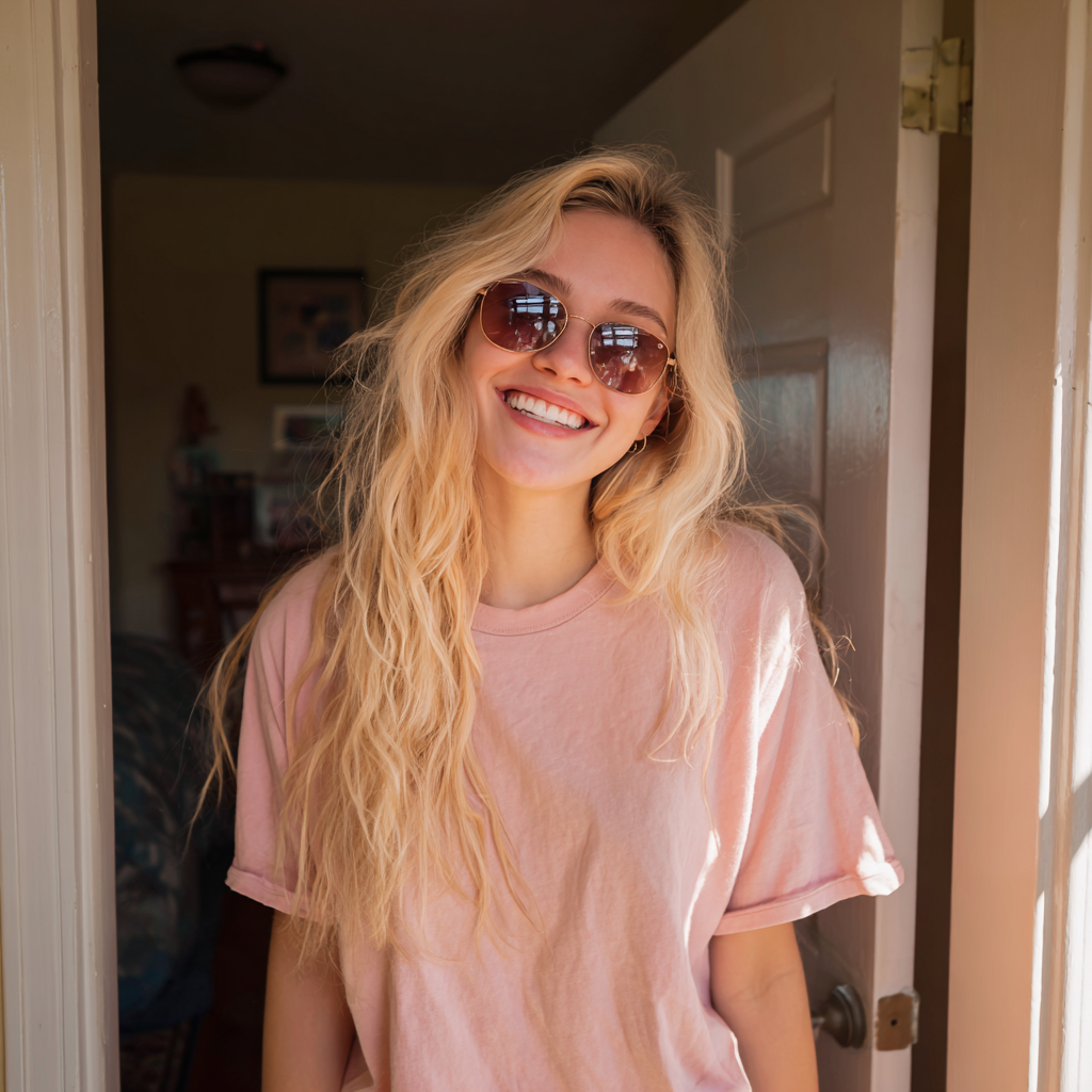 Una mujer sonriente con gafas de sol | Fuente: Midjourney