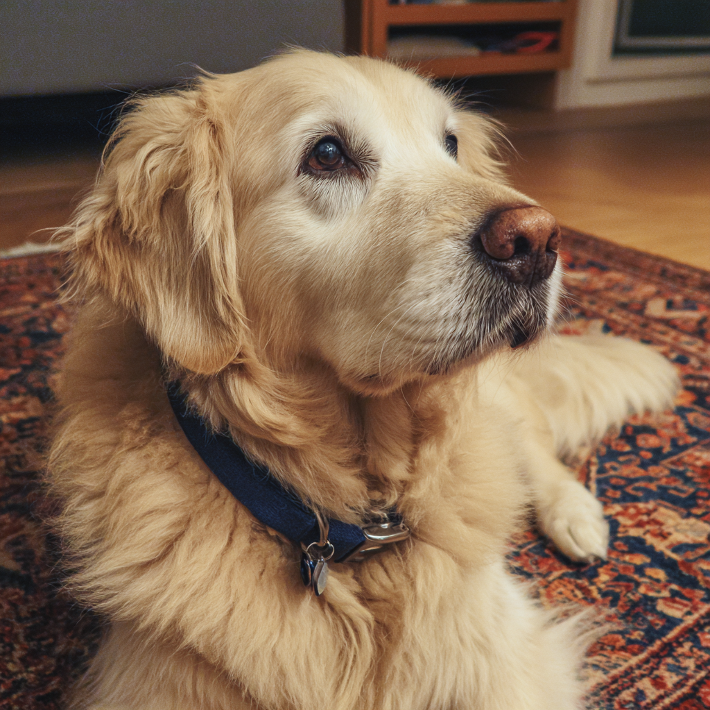 Un perro durmiendo sobre una alfombra | Fuente: Midjourney