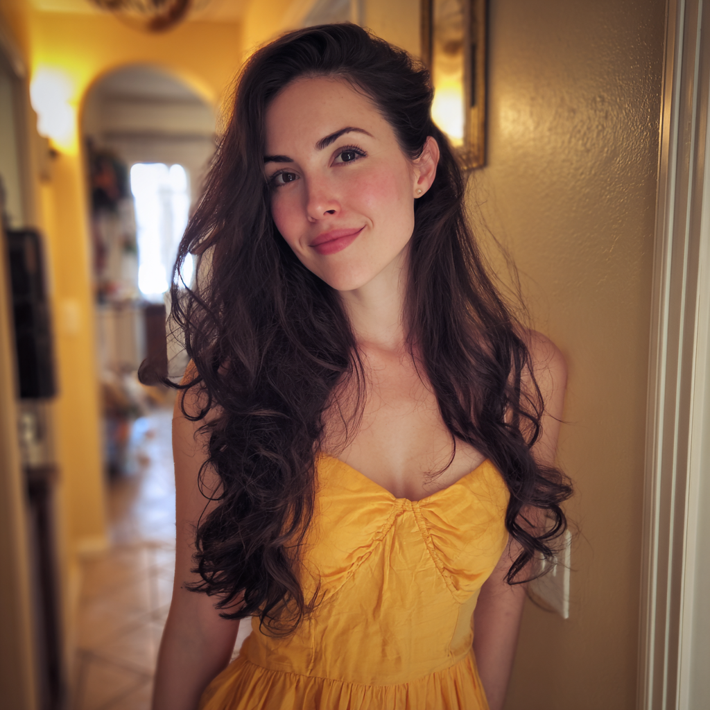 Una mujer sonriente con un vestido amarillo | Fuente: Midjourney