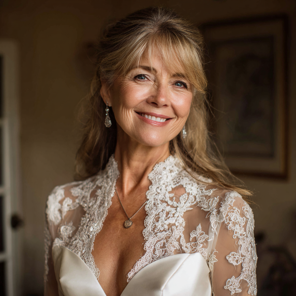 Una mujer sonriente vestida de novia | Fuente: Midjourney
