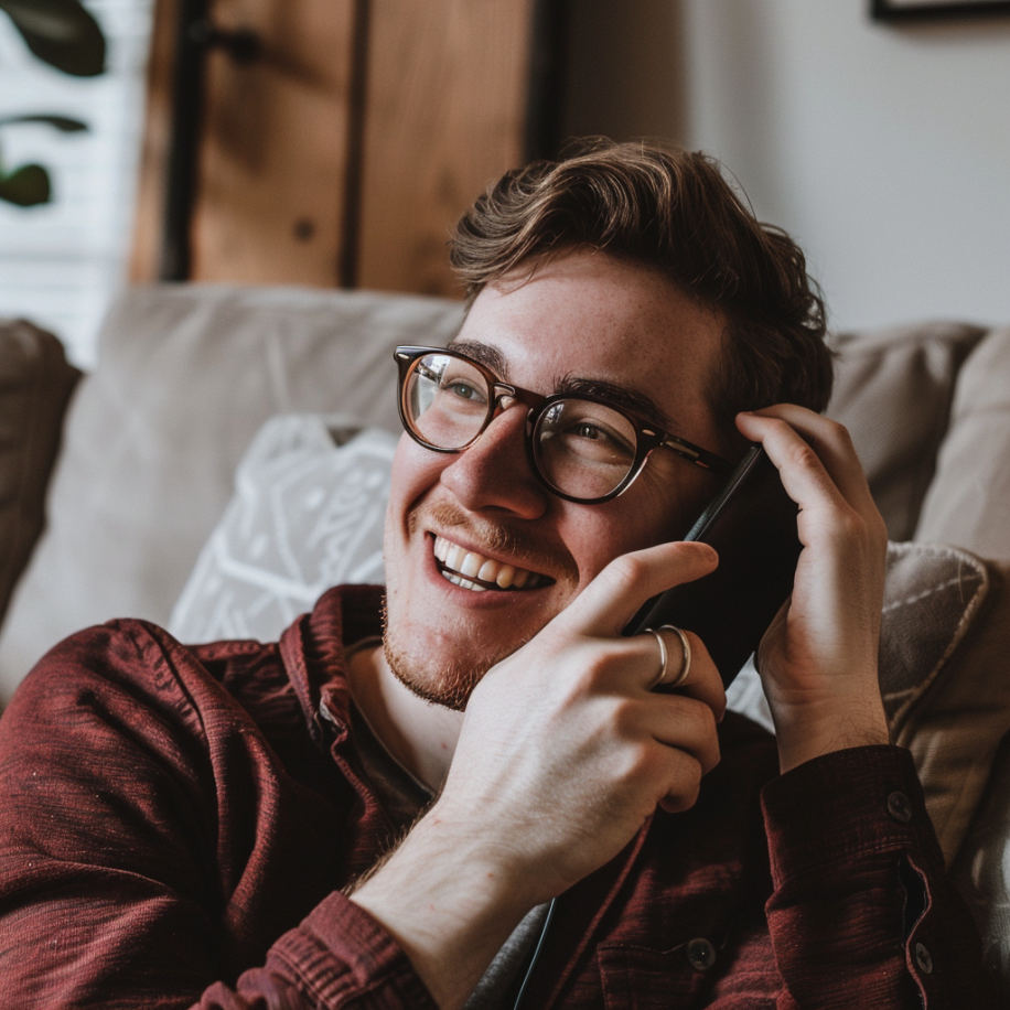 Un hombre sonríe mientras habla por teléfono | Fuente: Midjourney