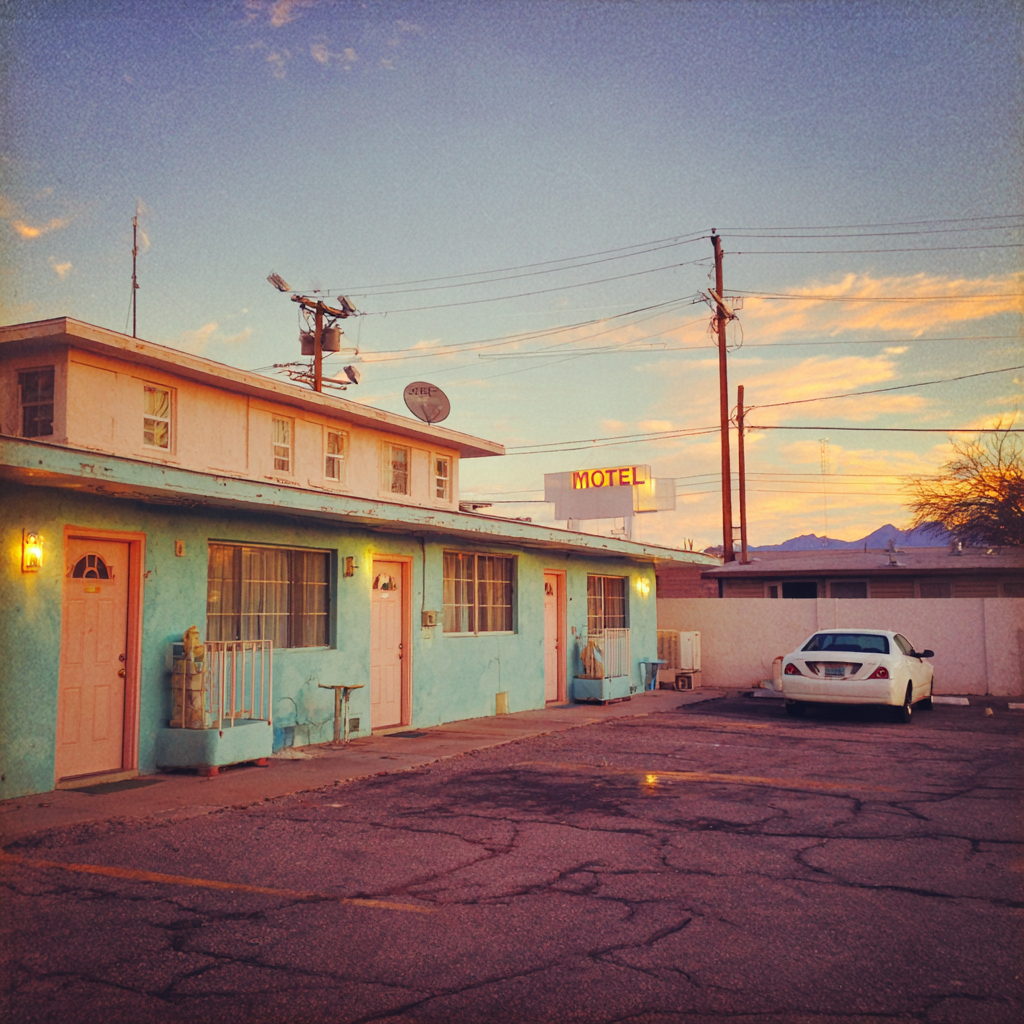 El exterior de un motel destartalado | Fuente: Midjourney