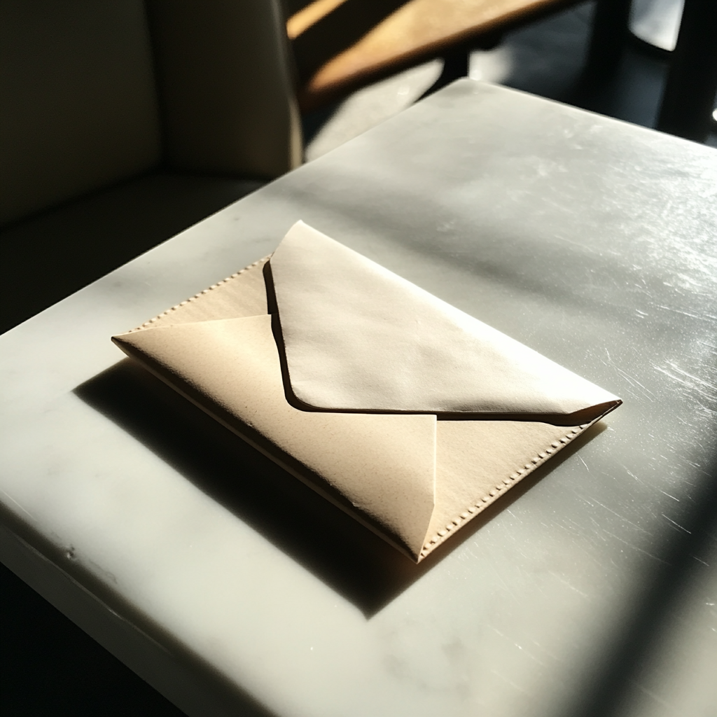 Un sobre sobre una mesa | Fuente: Midjourney