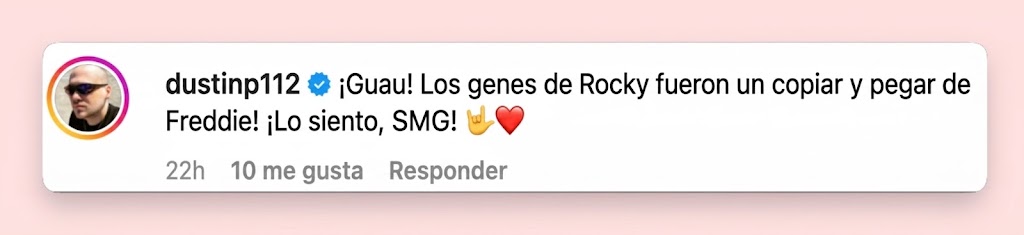 Un usuario se disculpó en tono de broma con Sarah, aunque insistía en que Rocky era una copia casi perfecta de Freddie. | Fuente: Instagram/@sarahmgellar