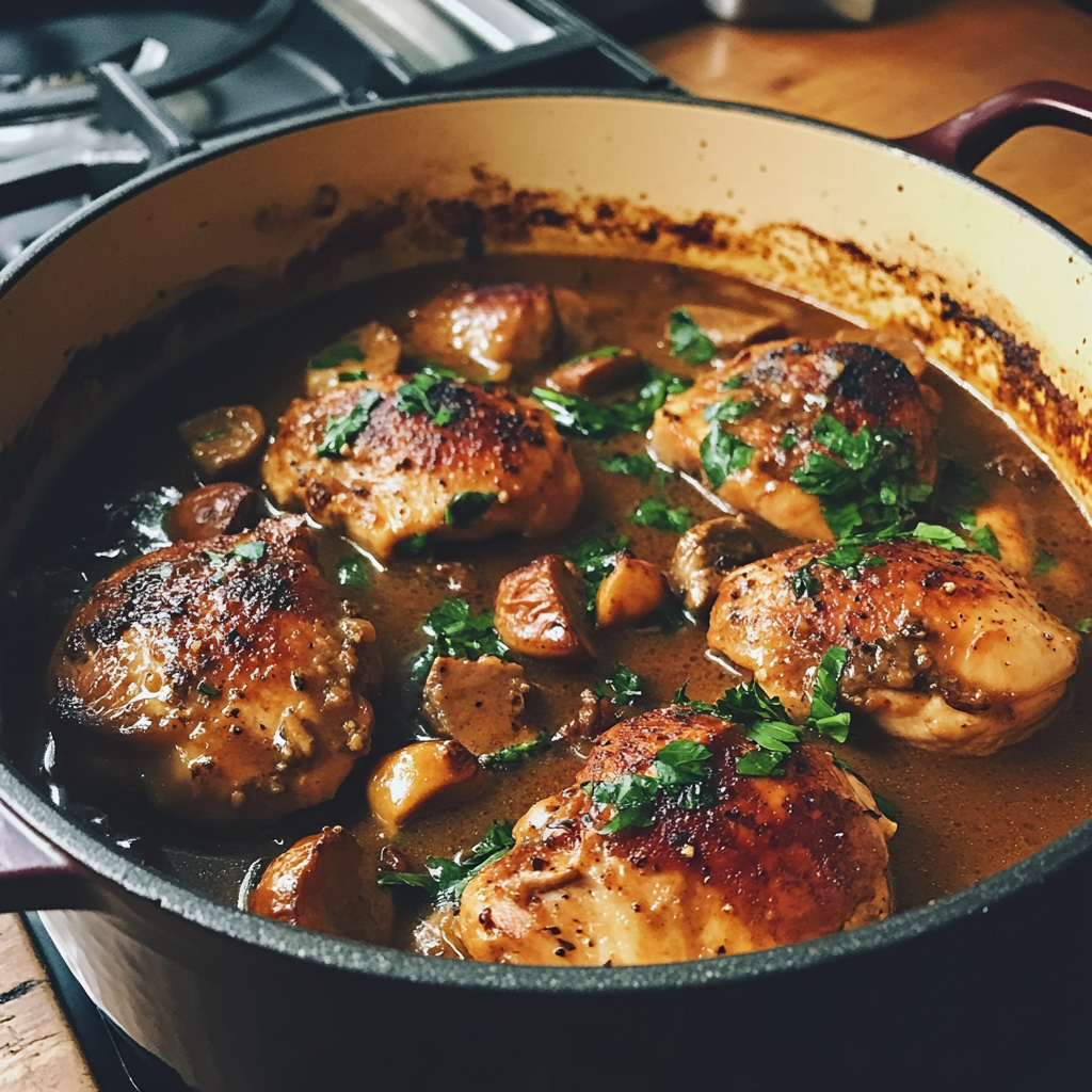 Un plato de pollo Marsala | Fuente: Midjourney