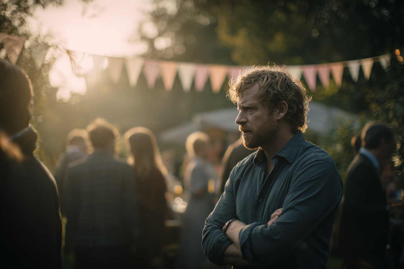 Un hombre de pie en su patio trasero | Fuente: Midjourney