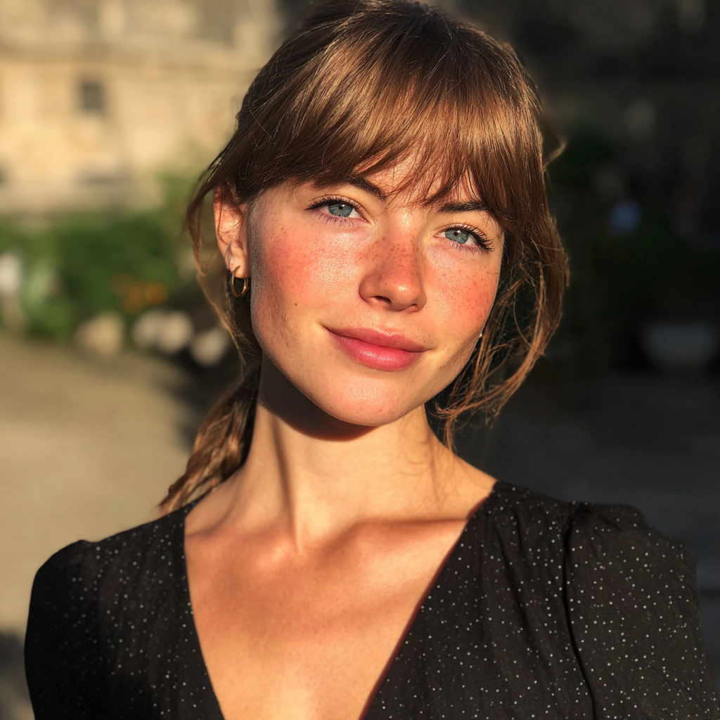 Una mujer sonriente con un vestido negro | Fuente: Midjourney