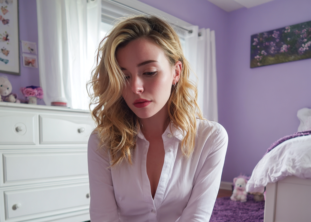 Una mujer preocupada sentada en el suelo | Fuente: Midjourney