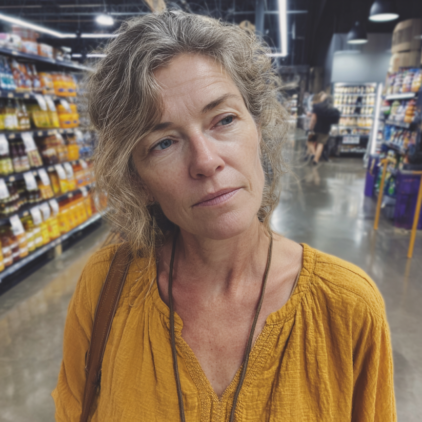 Una mujer de pie en una tienda de comestibles | Fuente: Midjourney