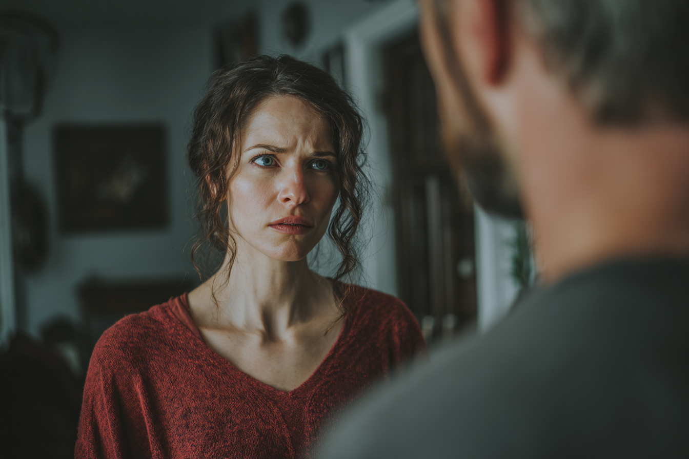 Una mujer hablando con su marido | Fuente: Midjourney