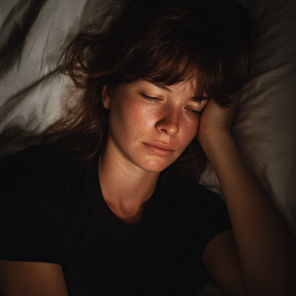 Una mujer emocional tumbada en la cama | Fuente: Midjourney