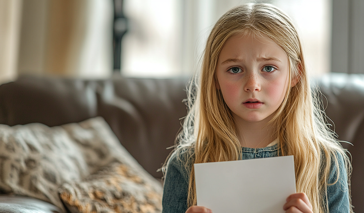 Una niña con una tarjeta en la mano | Fuente: Midjourney