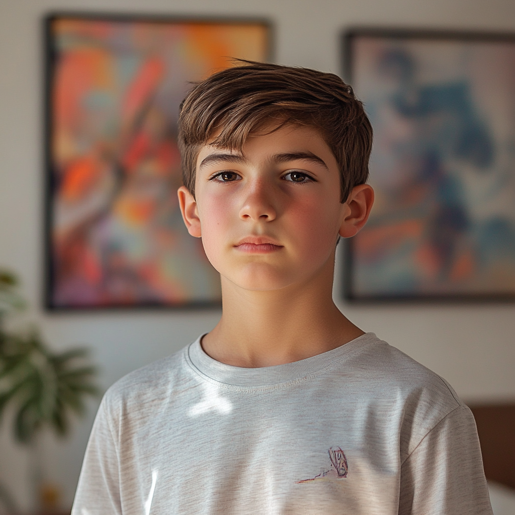 Un niño de pie en su casa | Fuente: Midjourney