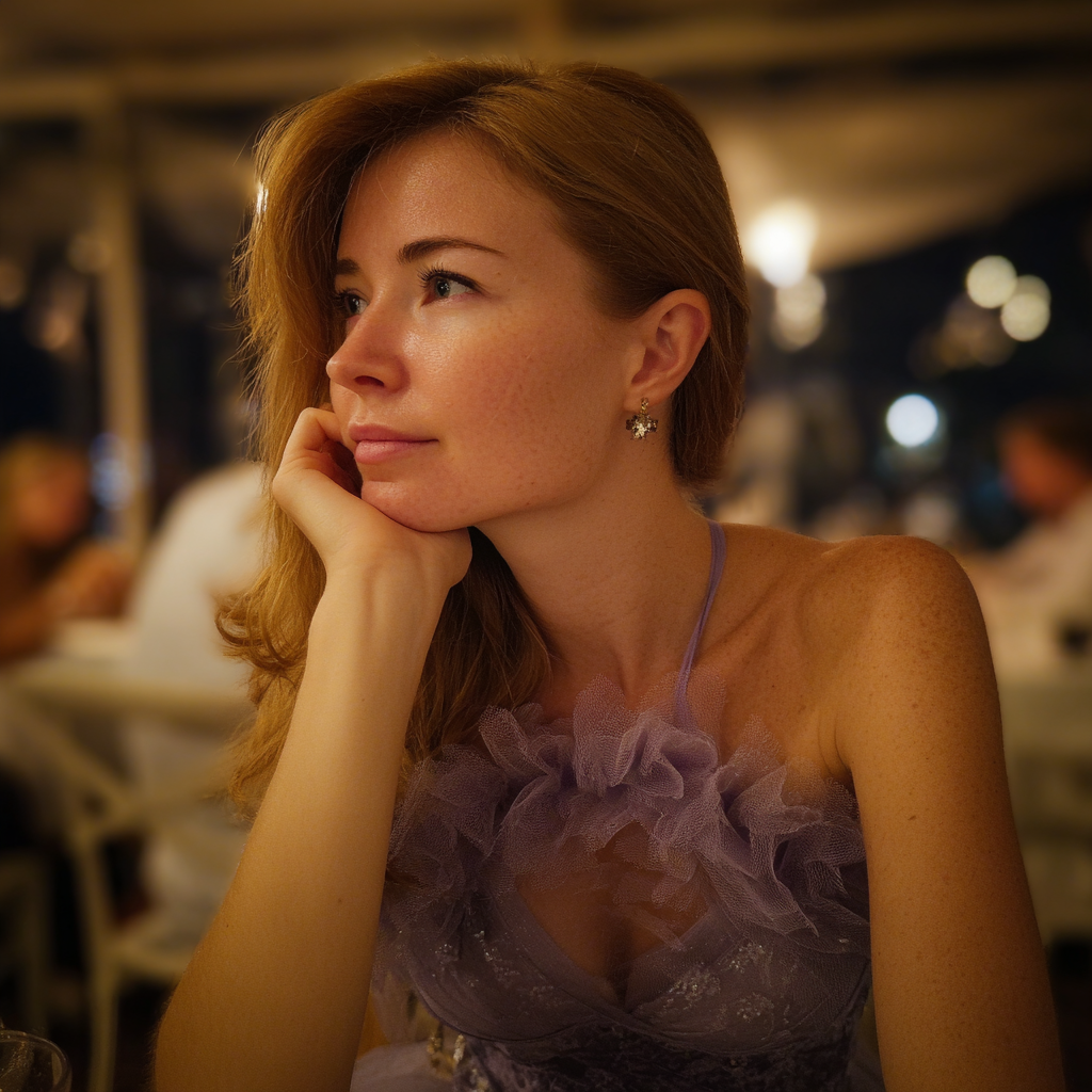 Una mujer pensativa en un banquete de boda | Fuente: Midjourney