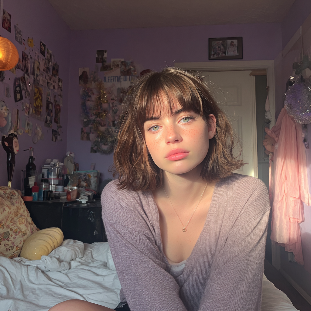 Una adolescente sentada en su cama | Fuente: Midjourney