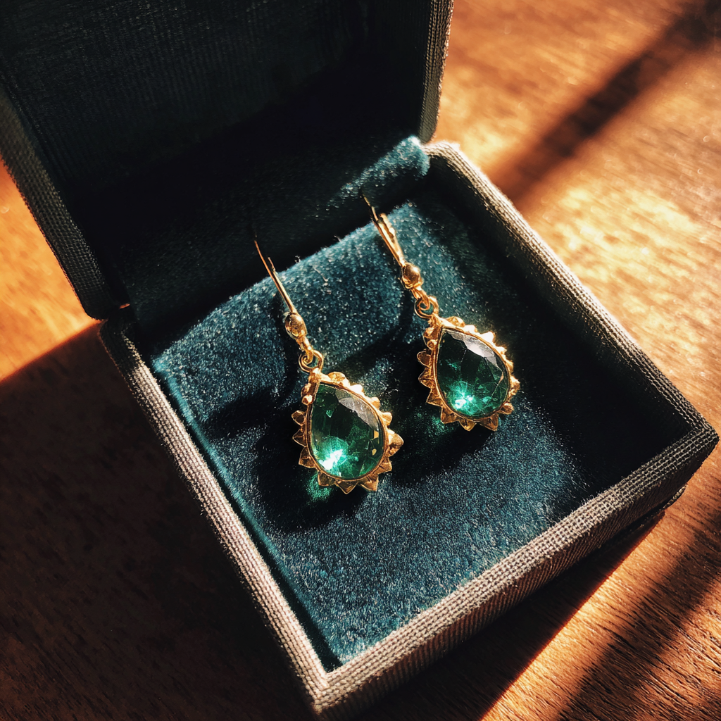 Un par de pendientes de esmeralda | Fuente: Midjourney