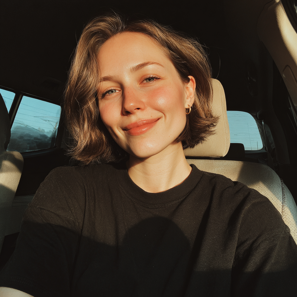 Una mujer sonriente sentada en un Automóvil | Fuente: Midjourney