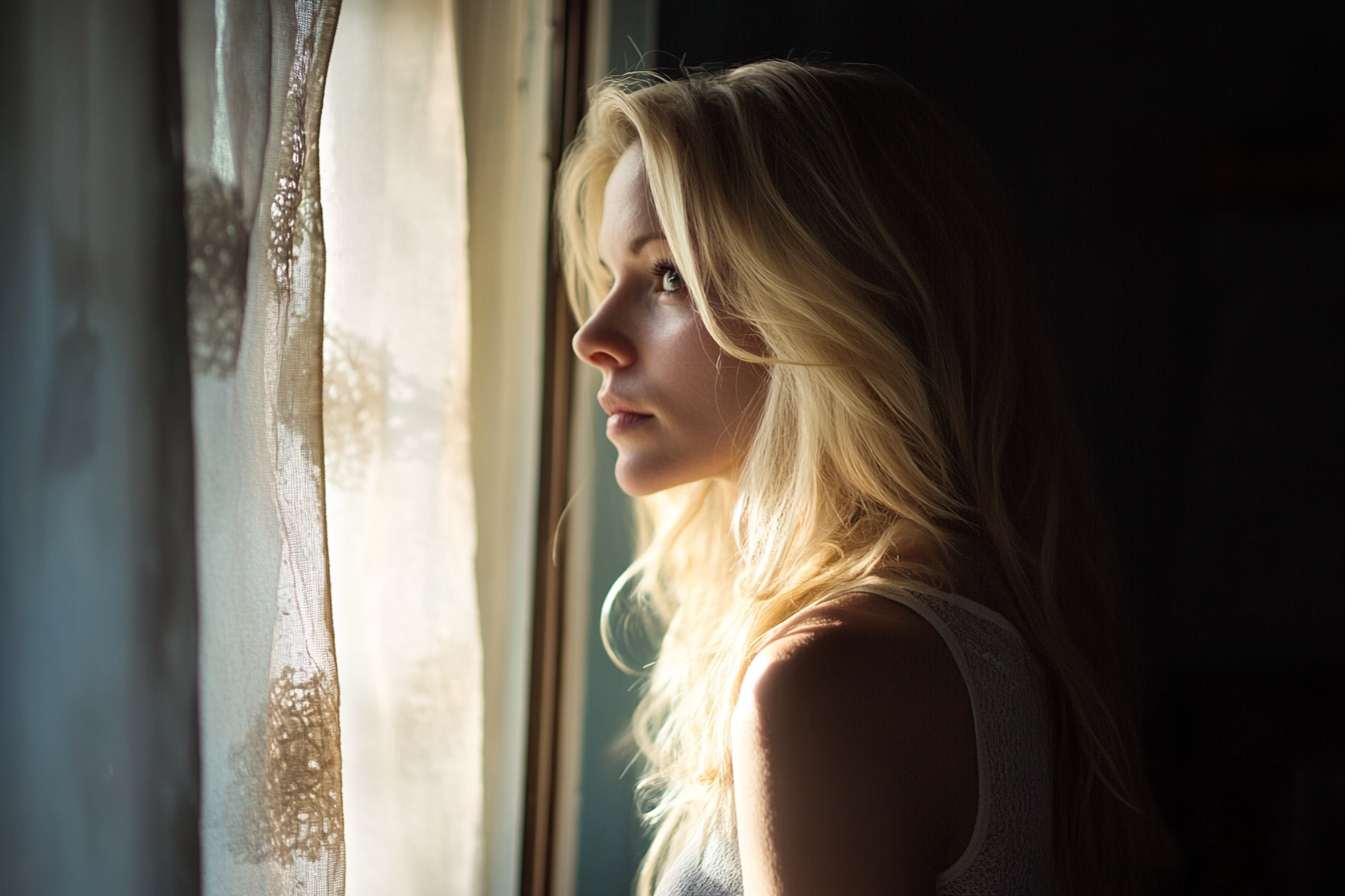 Una mujer mirando por una ventana | Fuente: Midjourney