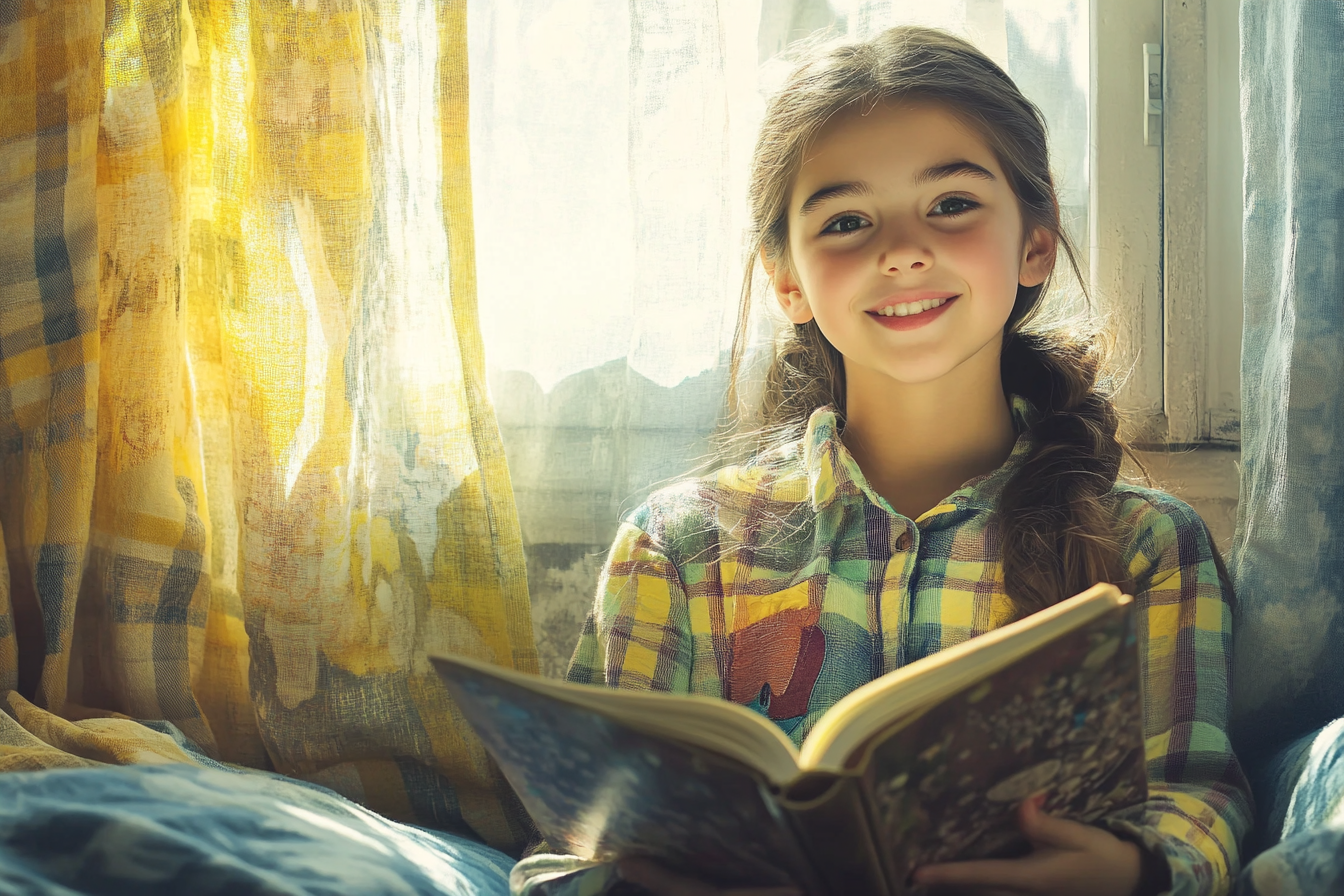 Una adolescente leyendo un libro en una cama | Fuente: Midjourney