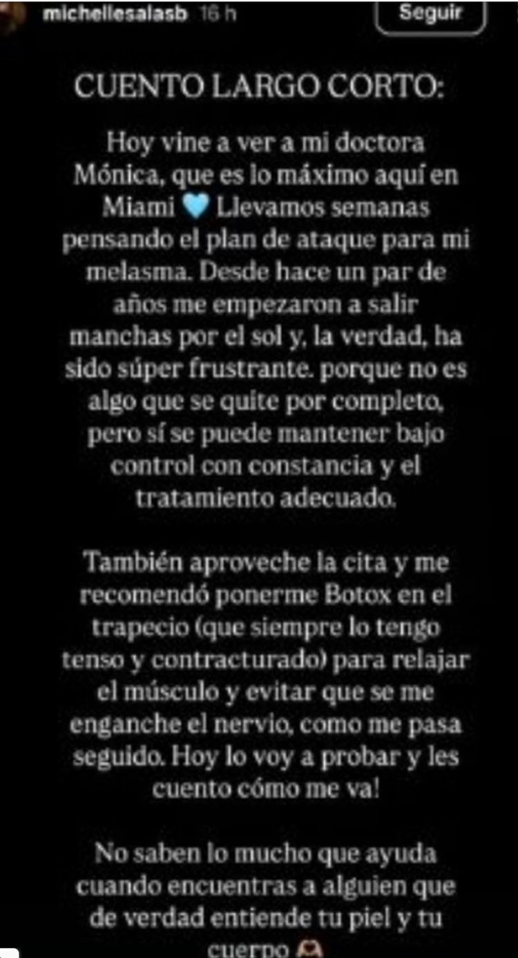 Michelle Salas habló sobre su enfermedad en sus historias de Instagram | Fuente: Instagram Stories/michellesalasb