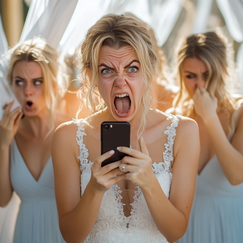 Una novia lívida haciendo de las suyas en su boda | Fuente: Midjourney