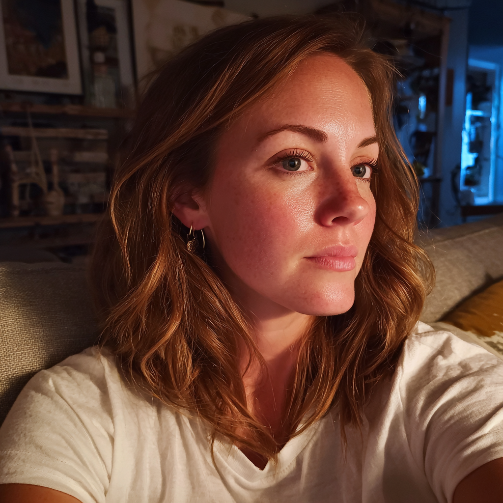 Una mujer pensativa sentada en un sofá | Fuente: Midjourney