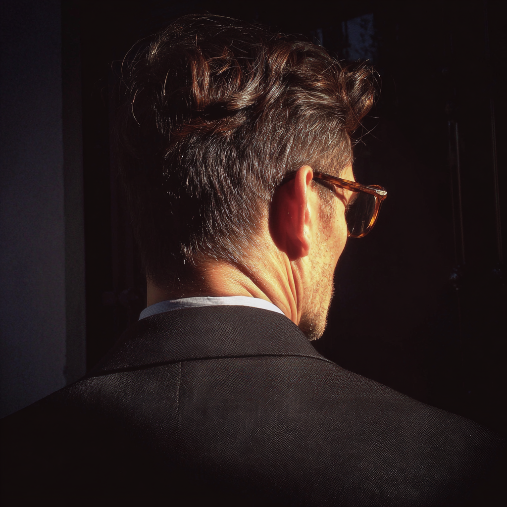 La vista trasera de un hombre vestido con un traje negro | Fuente: Midjourney