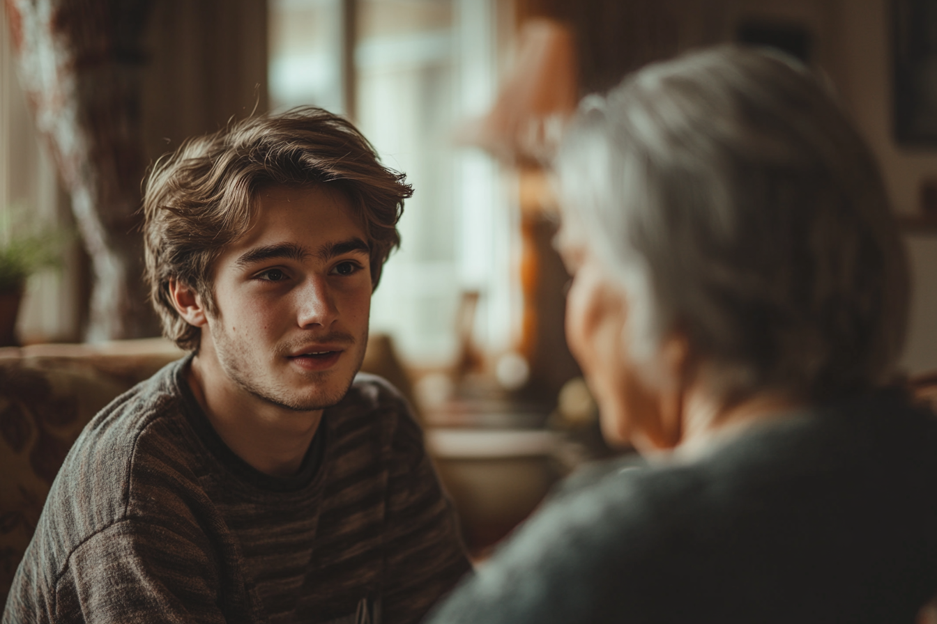 Hombre hablando con su madre | Fuente: Midjourney