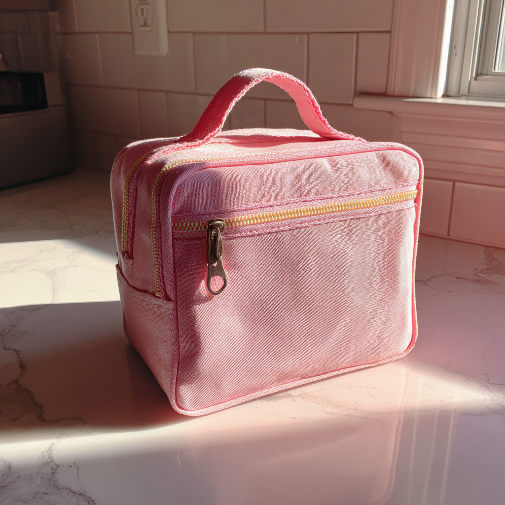 Una bolsa de almuerzo rosa en la encimera de una cocina | Fuente: Midjourney