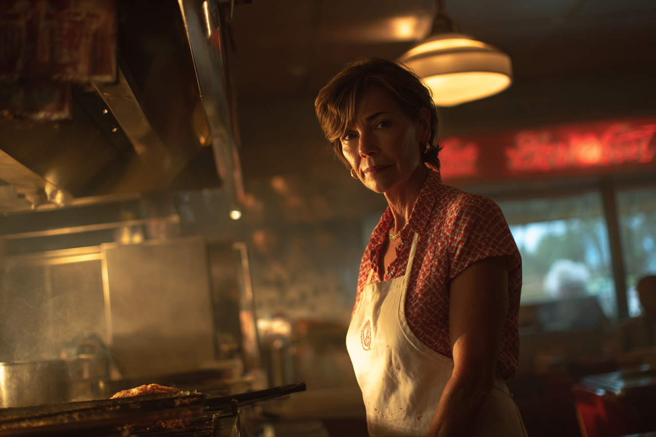 Una mujer mayor en una cafetería | Fuente: Midjourney