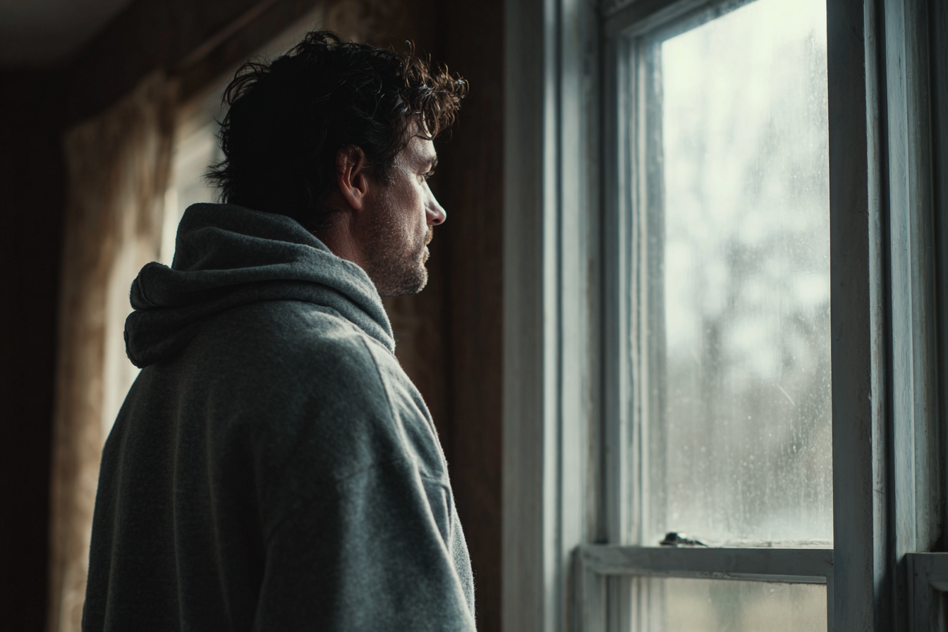 Un hombre mirando por la ventana | Fuente: Midjourney