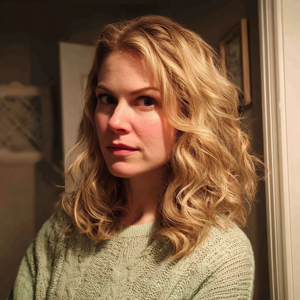 Una mujer con un suéter verde | Fuente: Midjourney