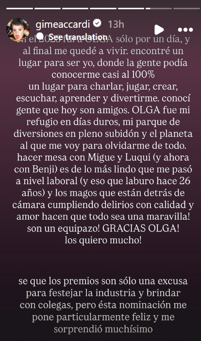 Comunicado de Gimena Accardi compartido en sus redes sociales tras conocerse las fotos de Nicolás Vázquez y Dai Fernández | Fuente: Instagram Stories/gimeaccardi