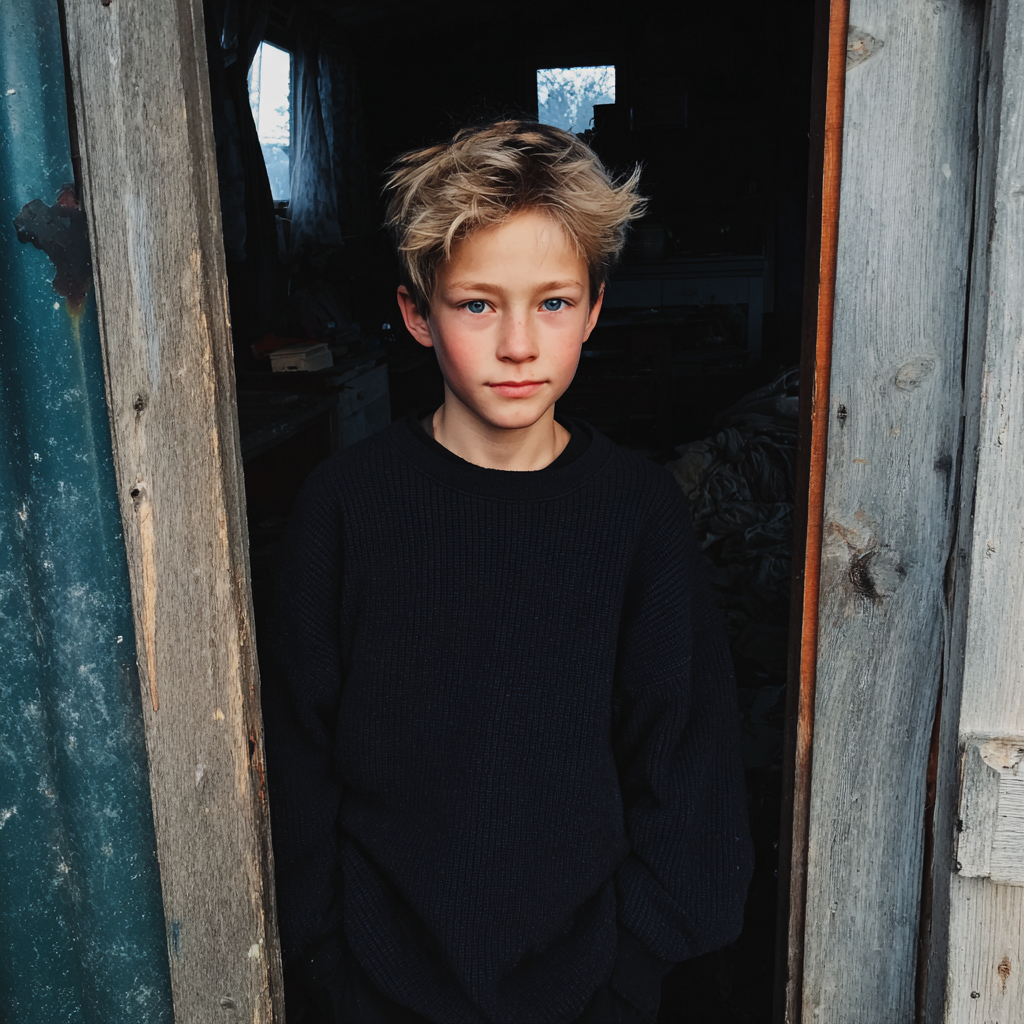 Un niño de pie en una puerta | Fuente: Midjourney