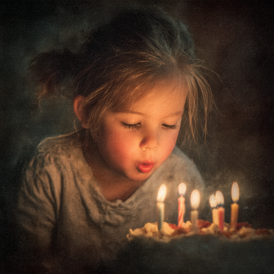 Una niña apagando las velas de un pastel de cumpleaños | Fuente: Midjourney