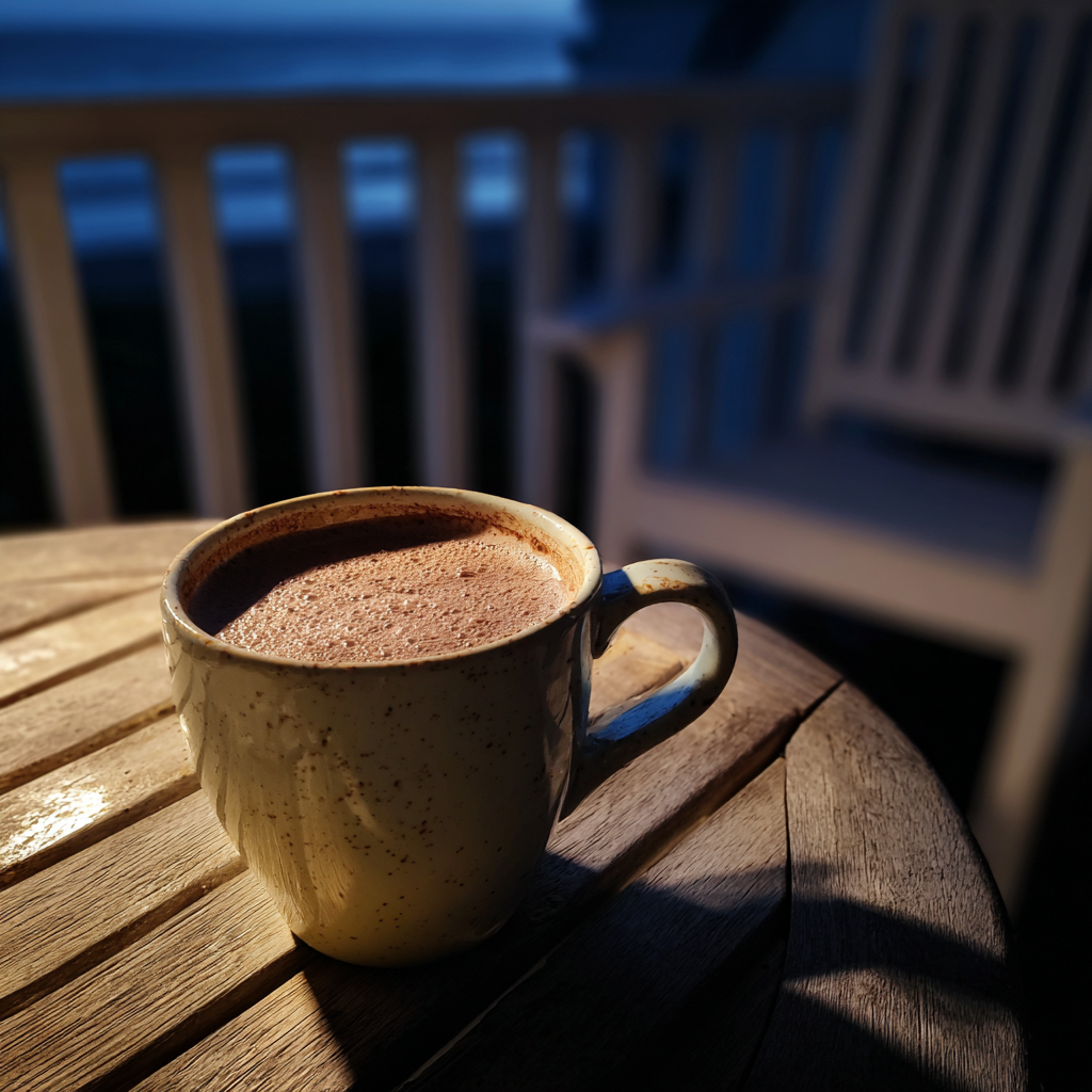 Una taza de cacao caliente sobre una mesa | Fuente: Midjourney