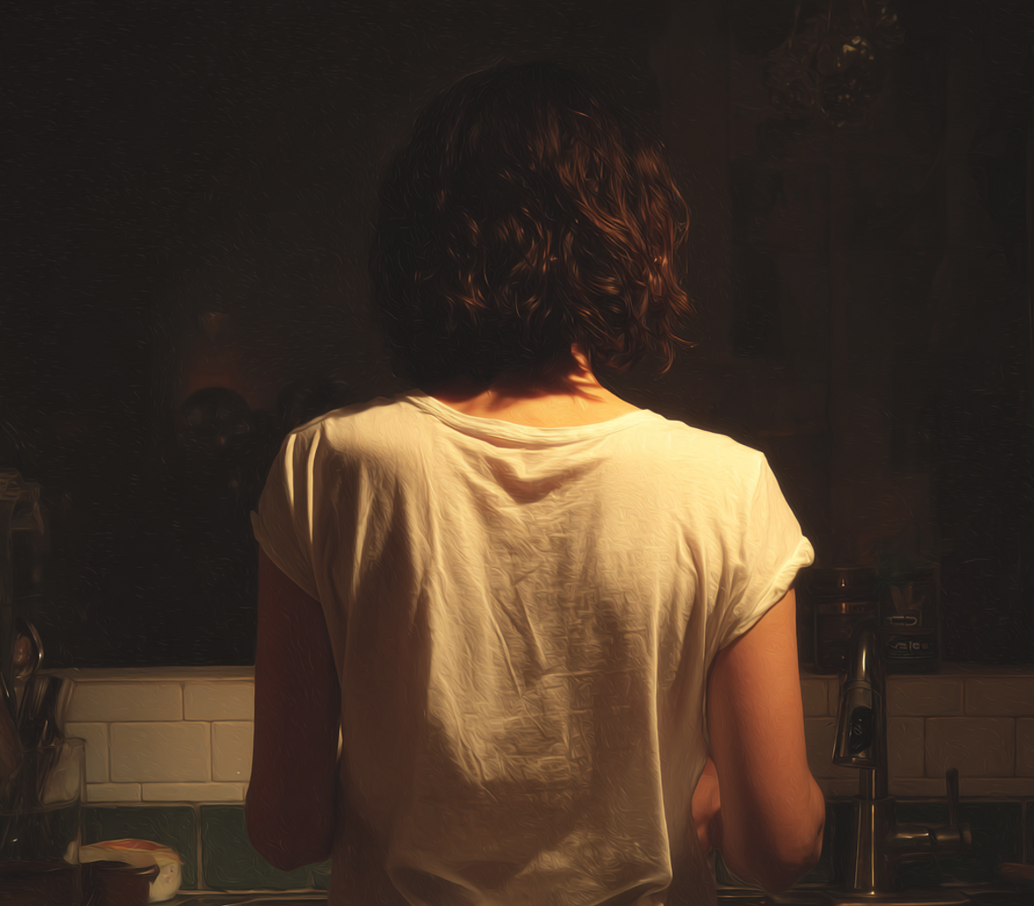 Una mujer junto a un fregadero | Fuente: Midjourney