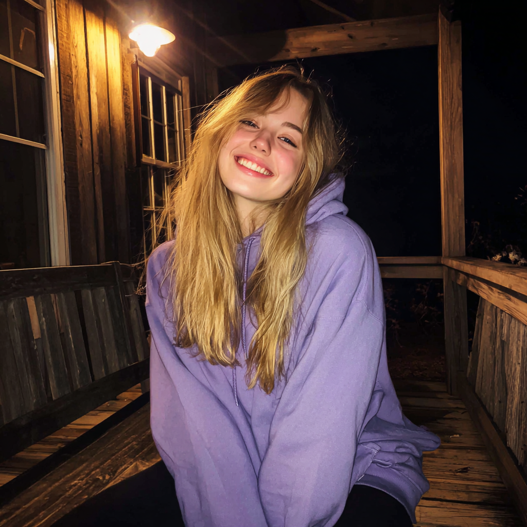 Una adolescente sentada fuera | Fuente: Midjourney