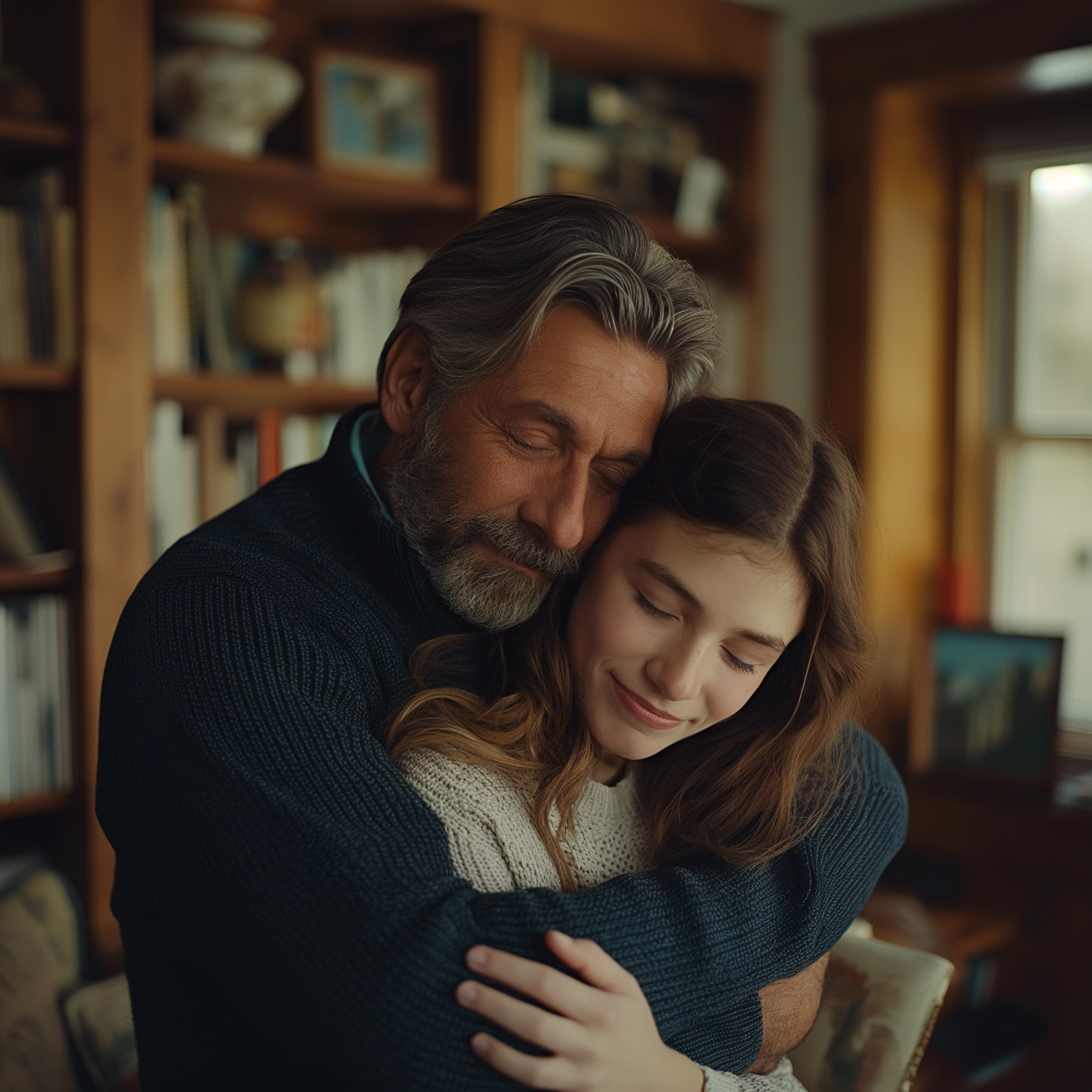 Un padre y su hija abrazados | Fuente: Midjourney