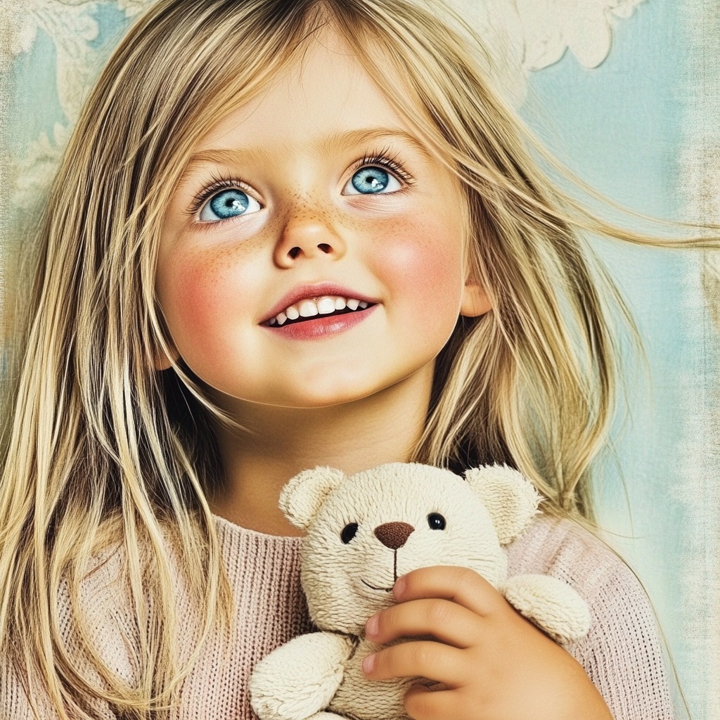 Una niña alegre mirando hacia arriba | Fuente: Midjourney