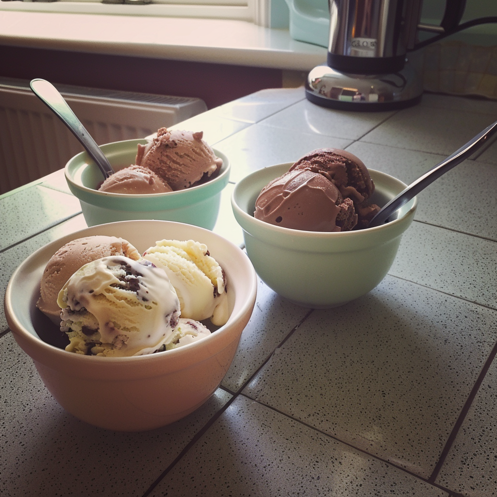 Boles de helado en un mostrador | Fuente: Midjourney