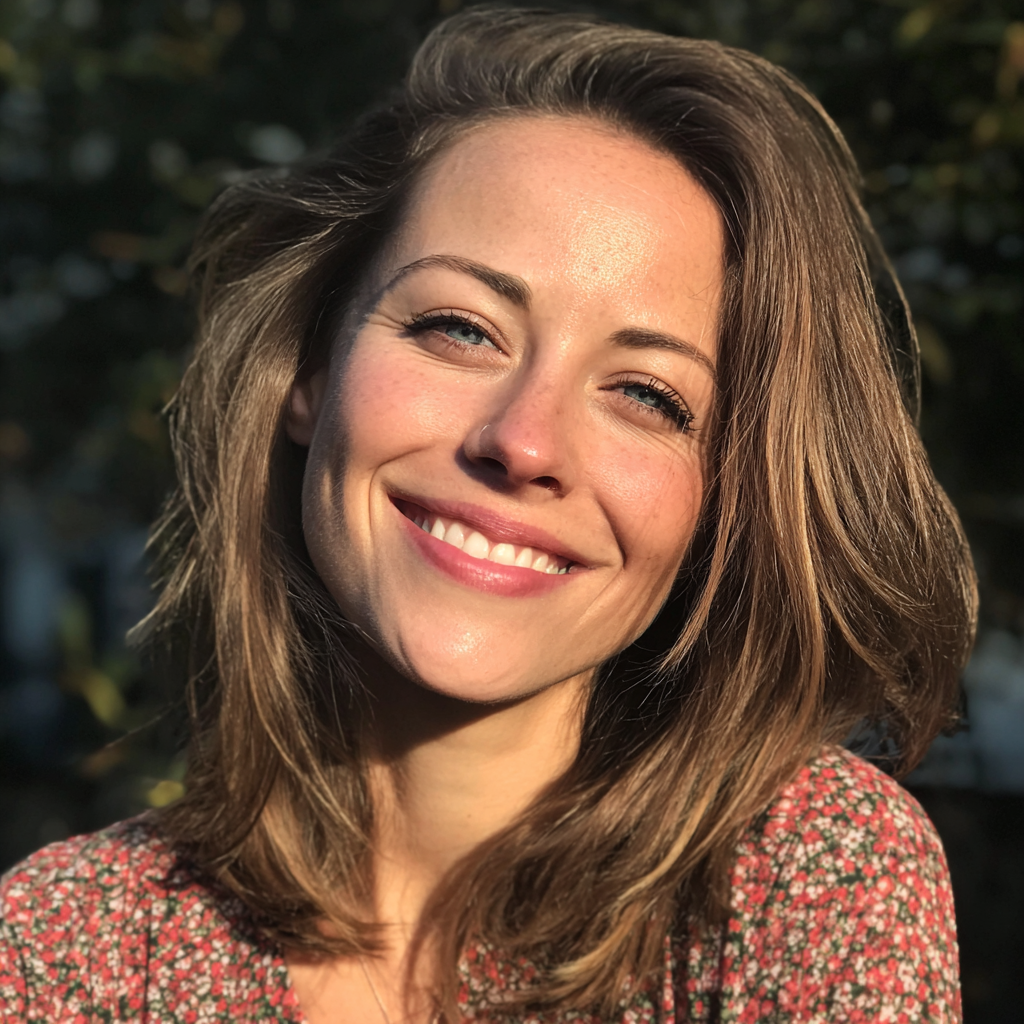 Una mujer sonriente en el exterior | Fuente: Midjourney