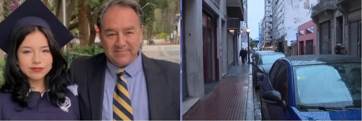 Matilda López Sanzetenea junto a su padre, Pablo López | Parte de la calle donde ocurrió el indicente | Fuente: YouTube/Televisión Pública Noticias