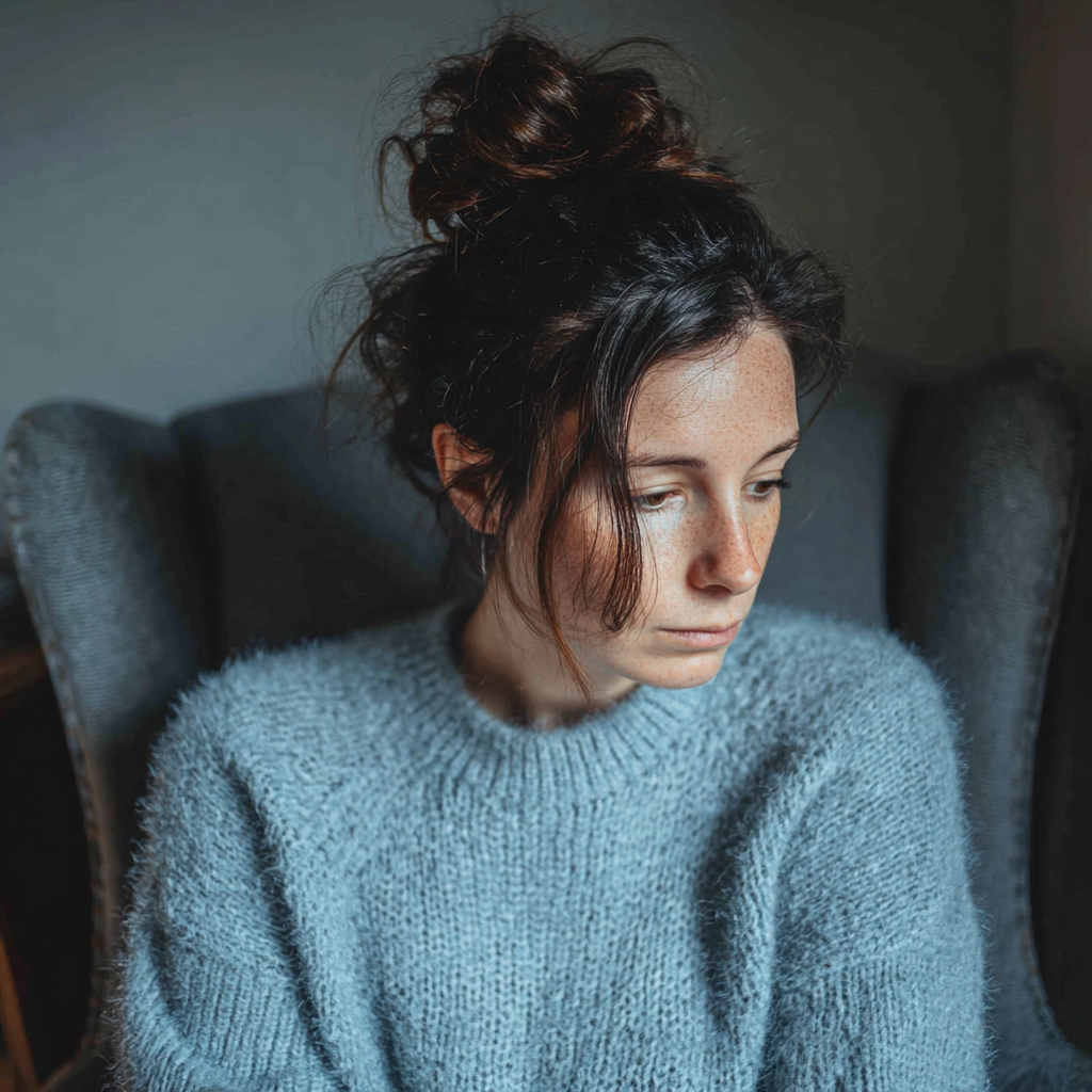 Una mujer sentada en un sillón | Fuente: Midjourney